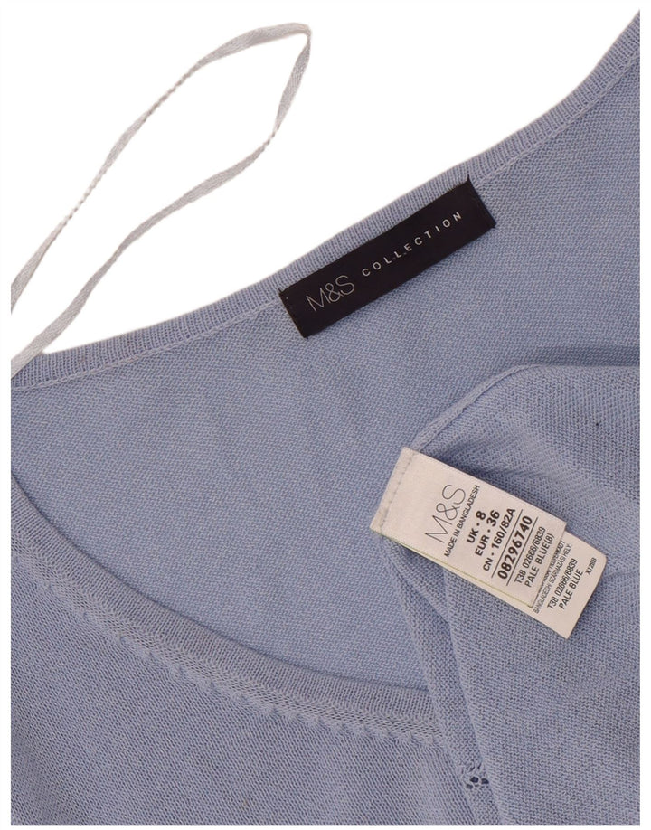 Top feminino Marks & Spencer manga comprida Reino Unido 8 viscose azul pequena