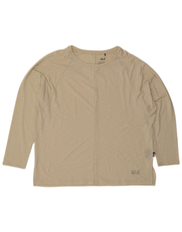 Top feminino Jack Wolfskin de manga comprida UK 18 XL bege manchado de poliéster