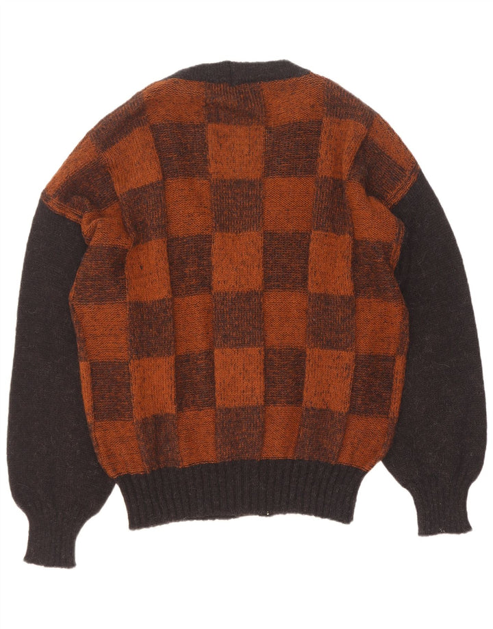 Suéter cardigã masculino vintage grande marrom geométrico