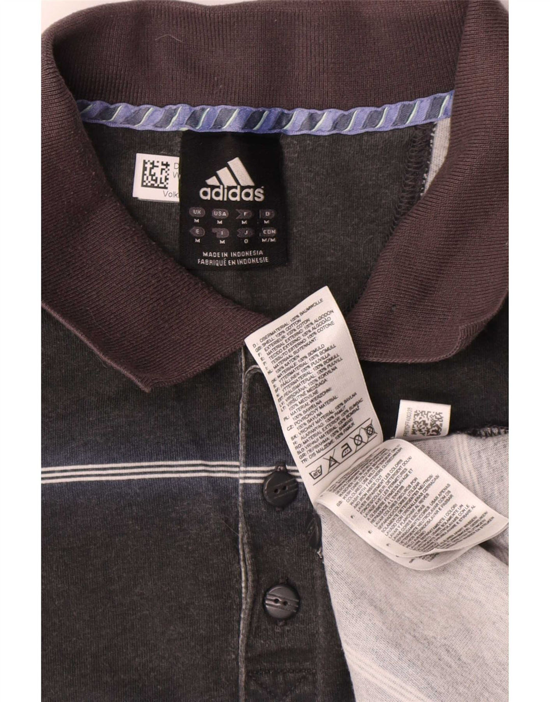 Camisa polo masculina Adidas média listrada preta de algodão