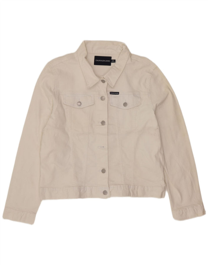 Jaqueta jeans feminina Calvin Klein Jeans UK 18 XL algodão branco