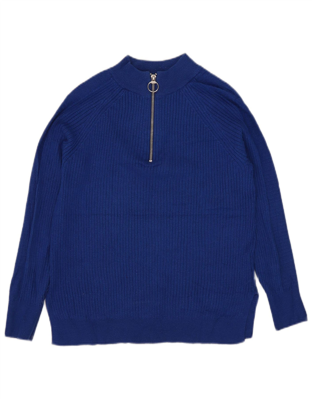 Suéter feminino Marks & Spencer com zíper e gola em viscose azul pequeno Reino Unido 10