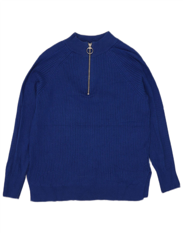 Suéter feminino Marks & Spencer com zíper e gola em viscose azul pequeno Reino Unido 10