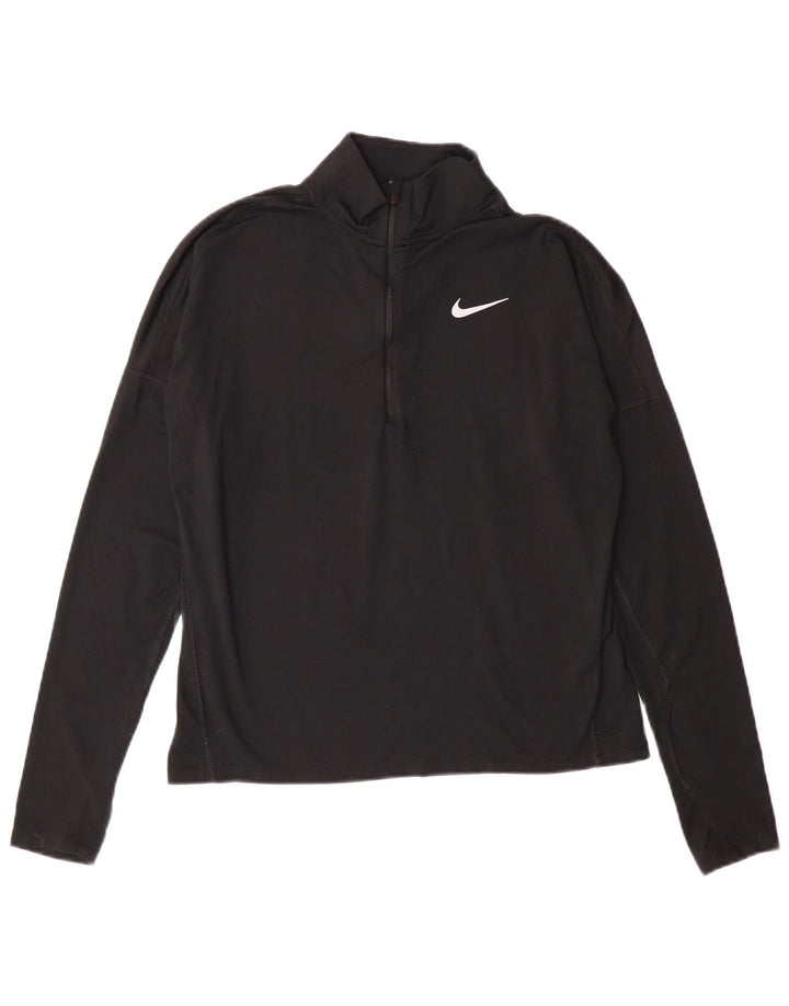 NIKE Womens Dri Fit Zip Neck Pullover Treino Top Reino Unido 10 Pequeno Preto