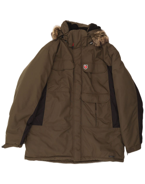 Jaqueta Parka masculina com capuz Fjall Raven UK 44 2XL cáqui Colourblock poliamida