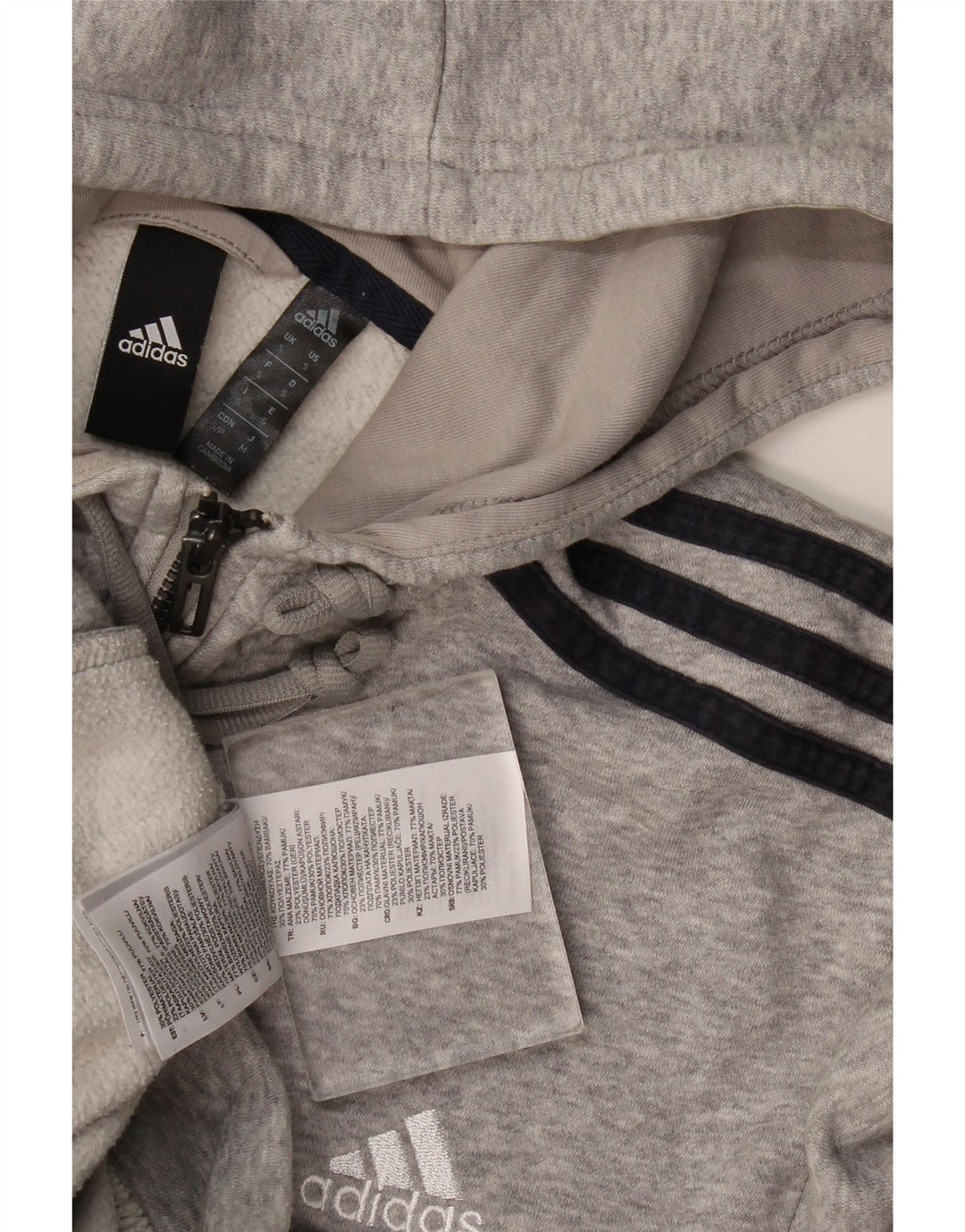 Adidas masculino zip moletom com capuz pequeno algodão cinza