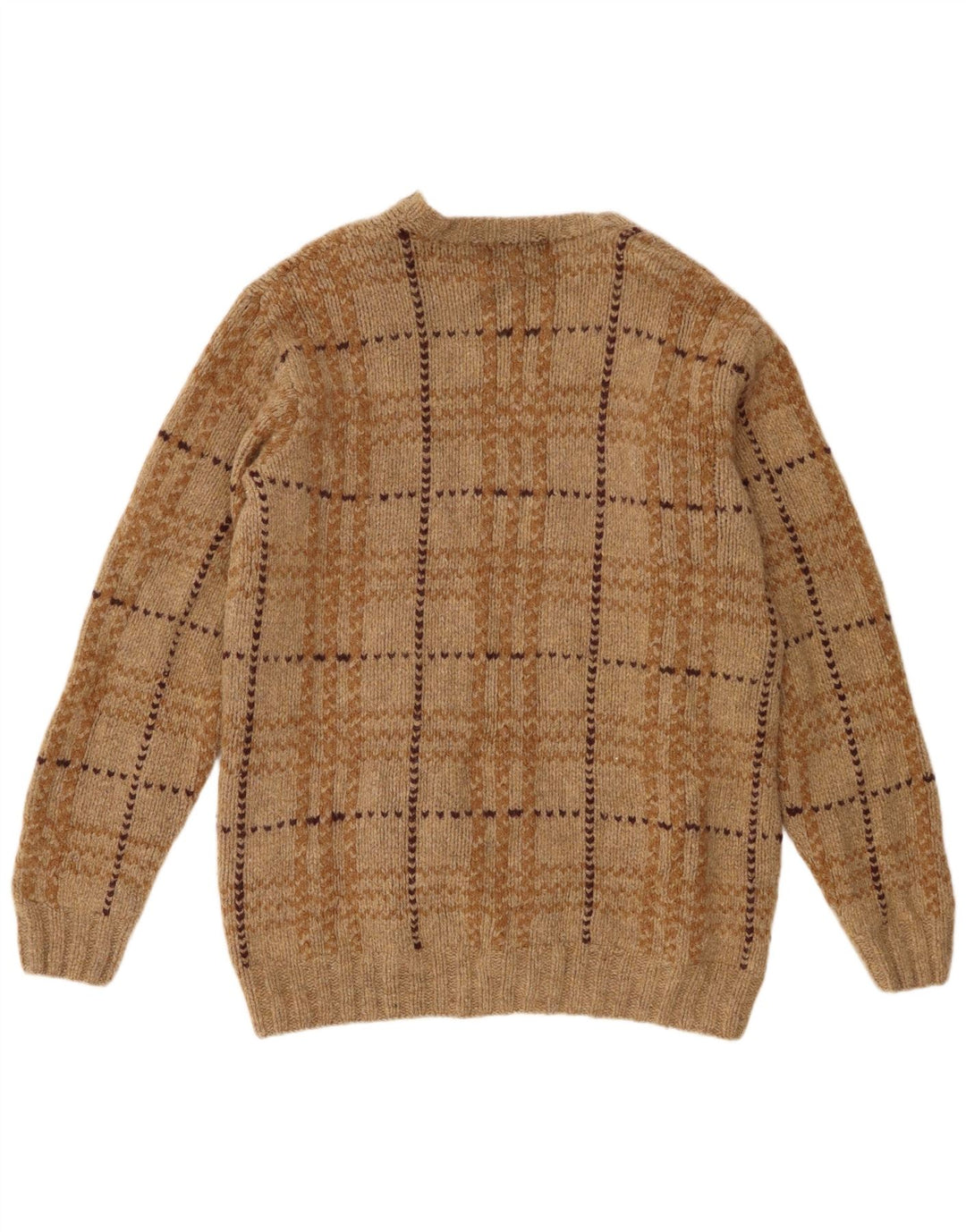 Eddie Bauer Suéter masculino com gola redonda XL marrom xadrez lã de carneiro