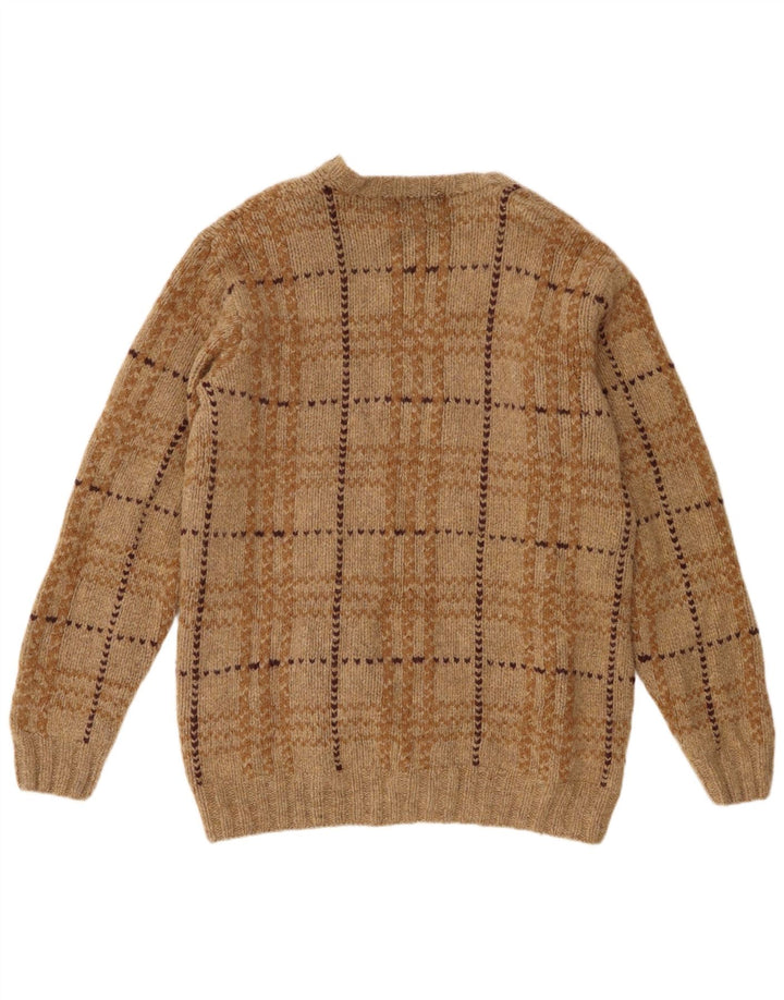 Eddie Bauer Suéter masculino com gola redonda XL marrom xadrez lã de carneiro