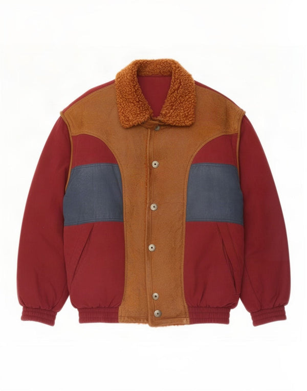 Jaqueta corta-vento masculina vintage UK 42 XL Borgonha Colourblock