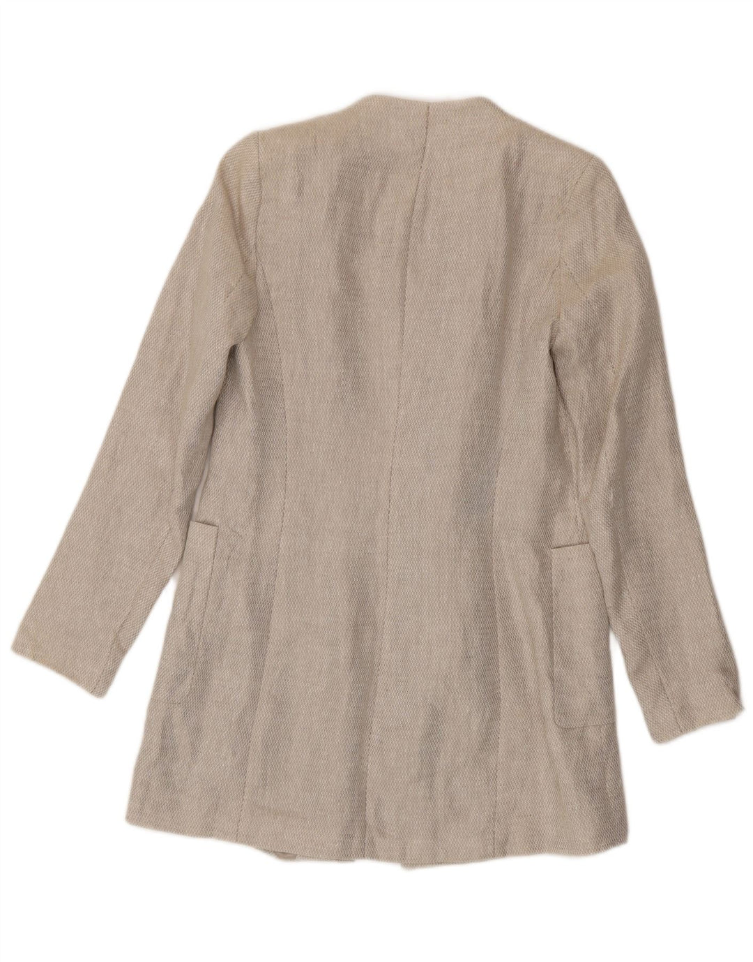 Sobretudo aberto feminino Zara UK 10 pequeno linho bege
