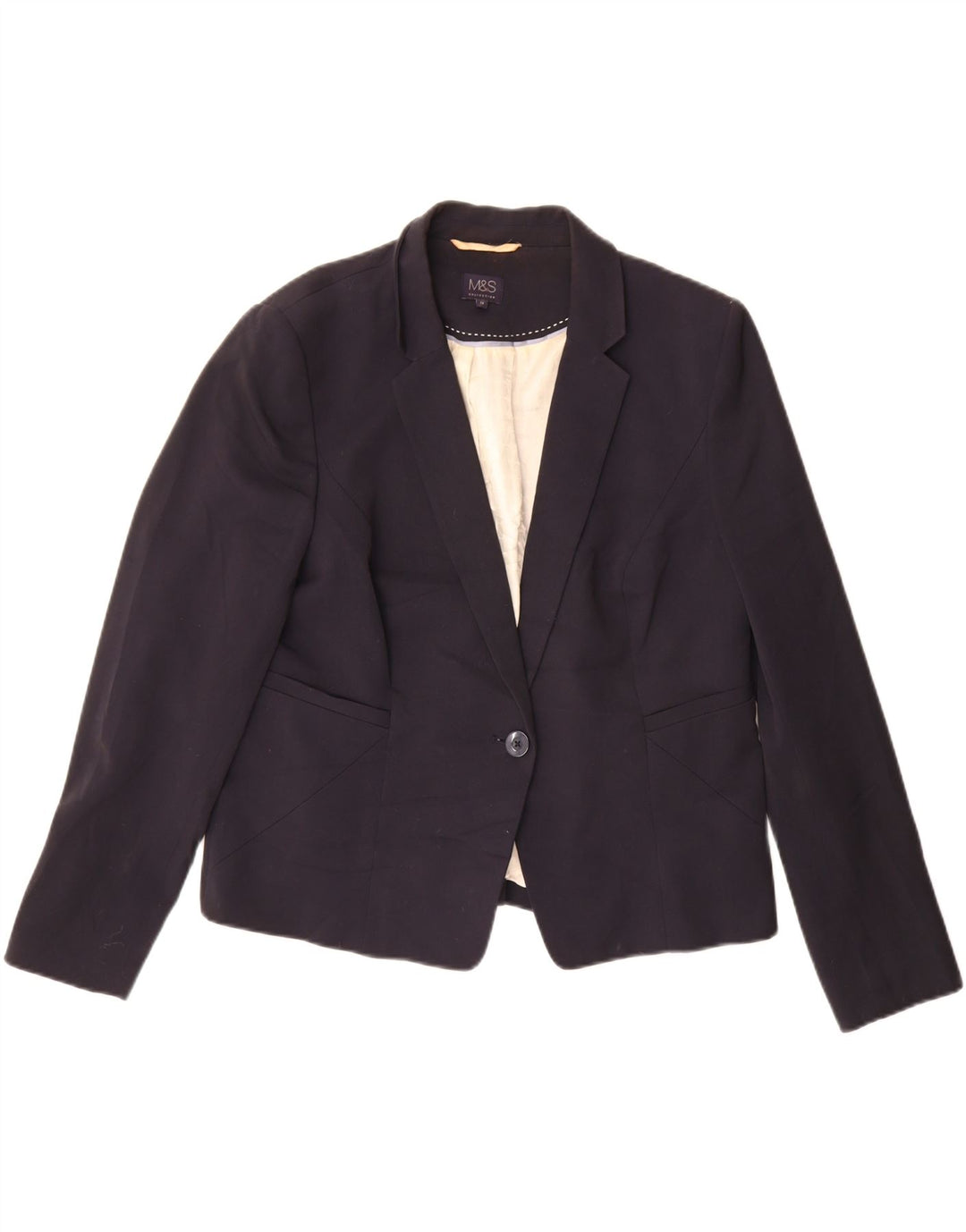 Jaqueta blazer feminina Marks & Spencer com 1 botão Reino Unido 18 XL azul marinho poliéster