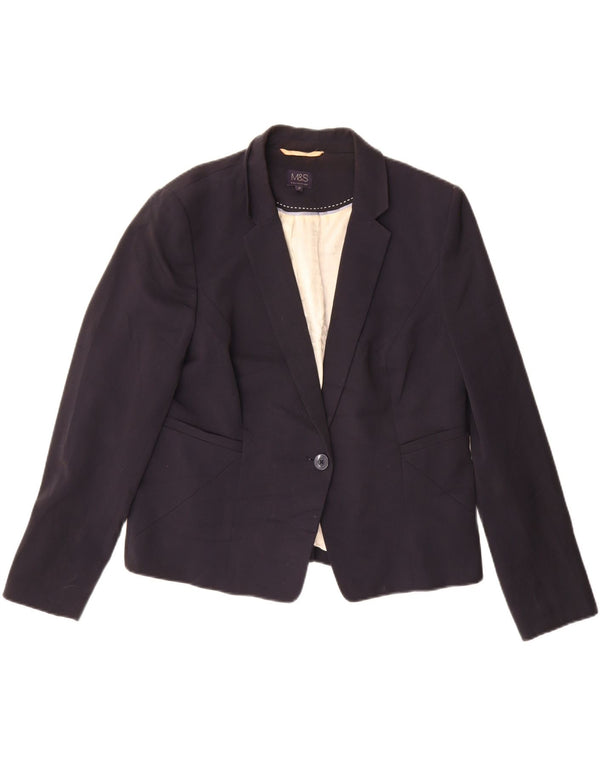 Jaqueta blazer feminina Marks & Spencer com 1 botão Reino Unido 18 XL azul marinho poliéster