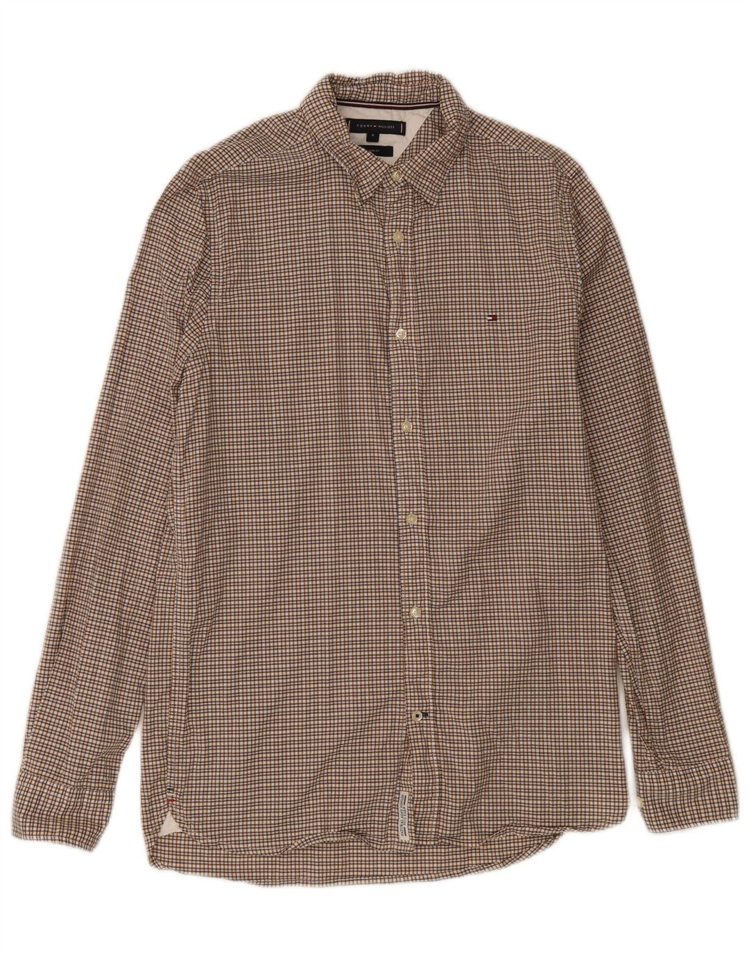 Camisa masculina TOMMY HILFIGER slim fit algodão guingão amarelo médio
