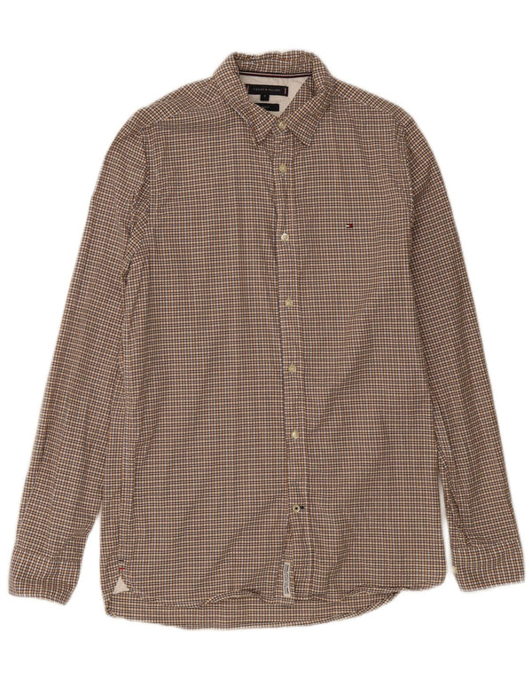 Camisa masculina TOMMY HILFIGER slim fit algodão guingão amarelo médio