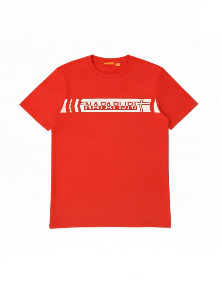 Camiseta masculina gráfica Napapijri Top médio algodão vermelho