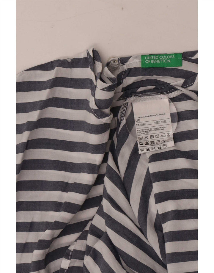 Blusa oversized feminina Benetton Reino Unido 16 grande listrada azul Lyocell
