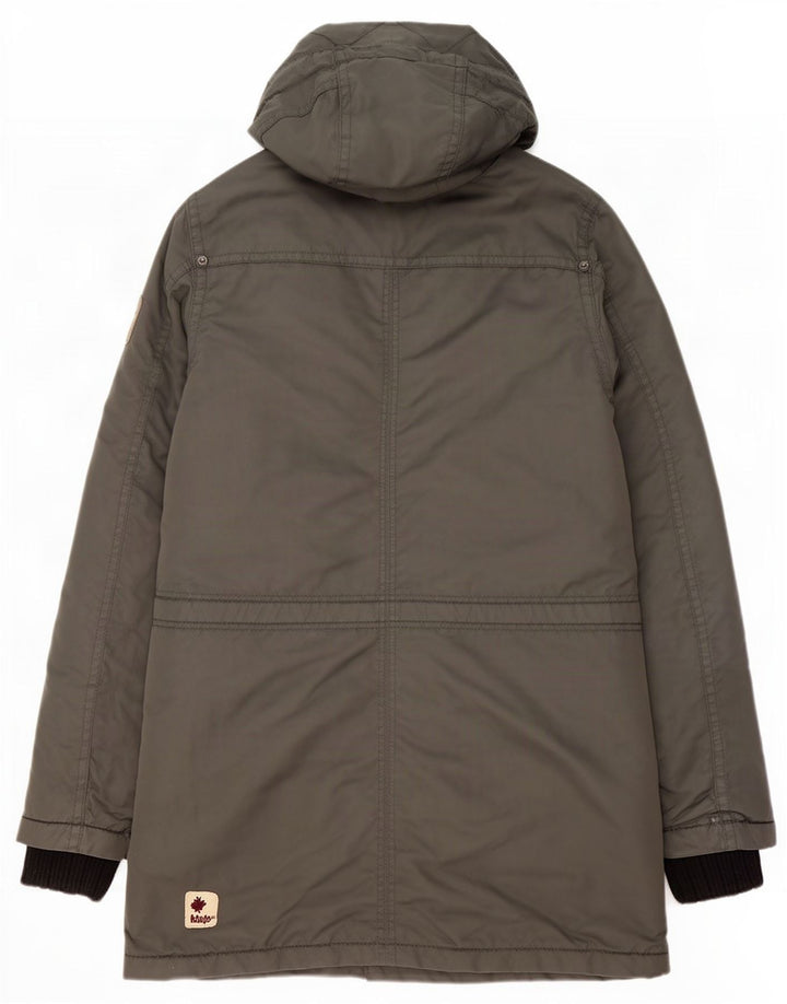 Jaqueta Parka masculina com capuz KHUJO Reino Unido 36 poliéster verde pequeno