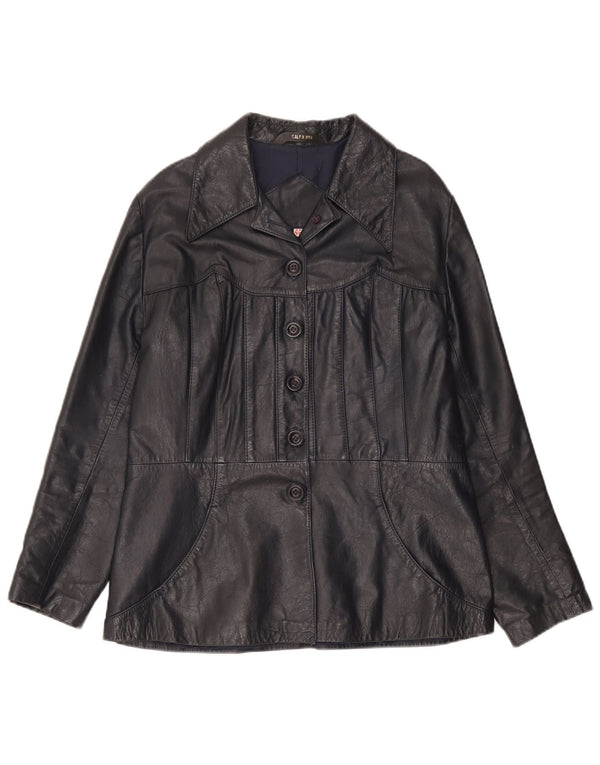 Jaqueta de couro feminina vintage IT 46 grande couro preto