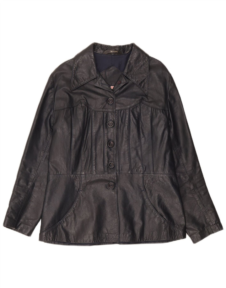 Jaqueta de couro feminina vintage IT 46 grande couro preto