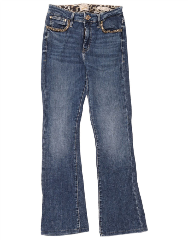 Guess Calça jeans feminina cintura alta bootcut W28 L28 azul algodão