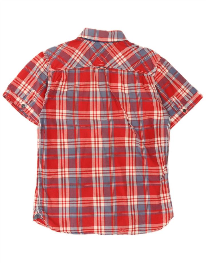 Tommy Hilfiger Camisa masculina de manga curta pequena vermelha xadrez algodão