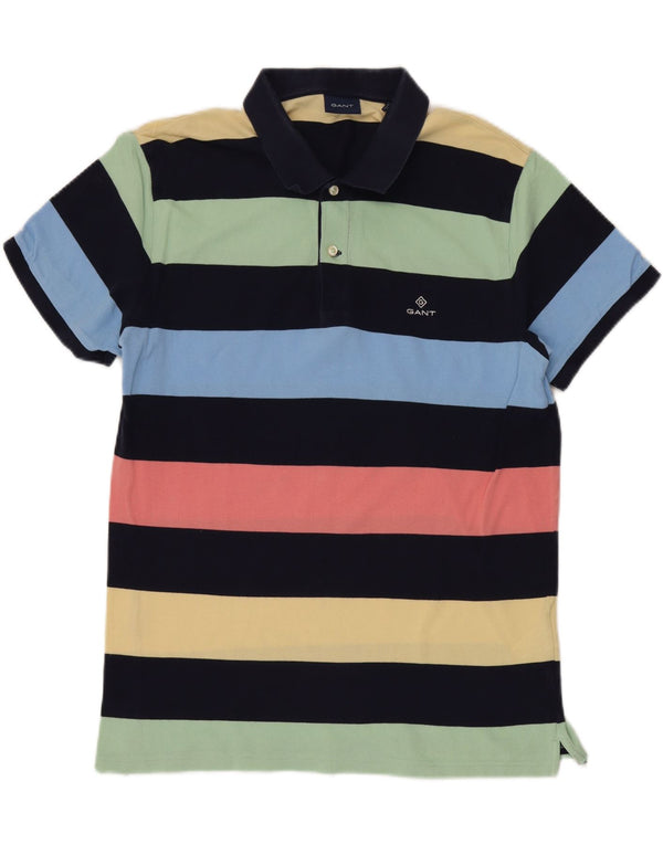 Camisa polo masculina GANT XL de algodão listrado multicolorido