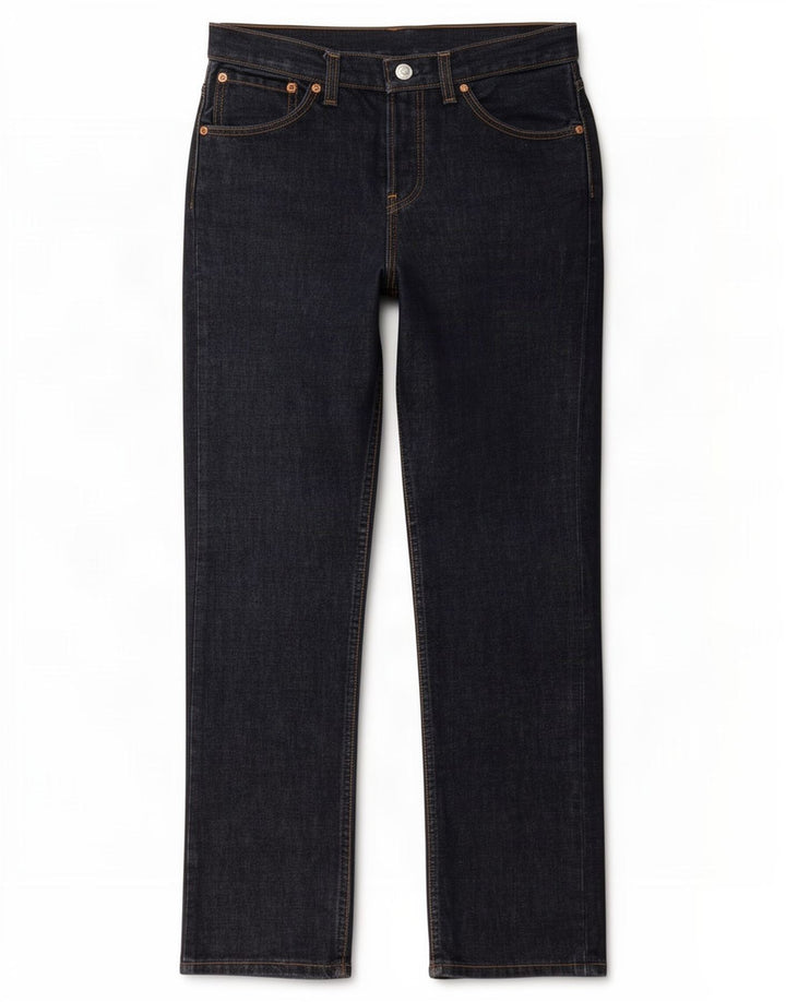 Calça jeans reta feminina Levi's desgastada W29 L34 algodão azul marinho
