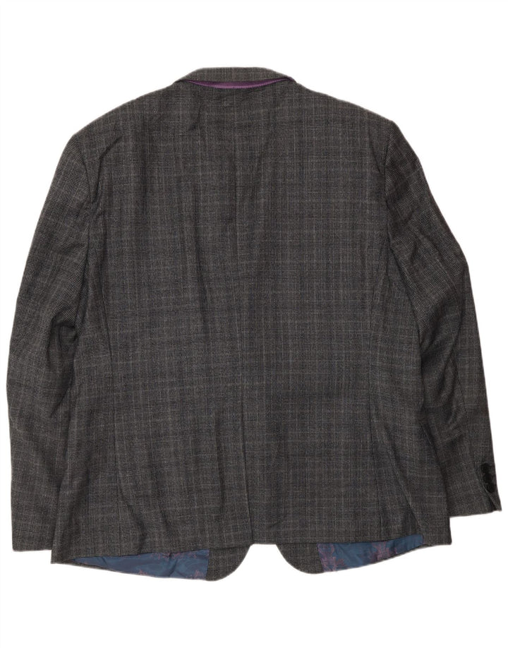 Jaqueta blazer masculina de 2 botões Ted Baker Reino Unido 46 3XL lã xadrez cinza