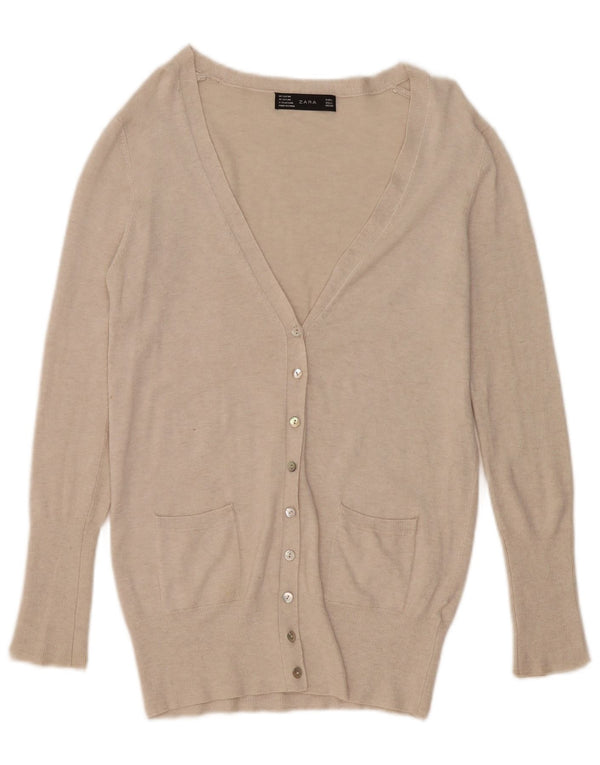 Suéter cardigã feminino Zara Reino Unido 14 grande rayon bege
