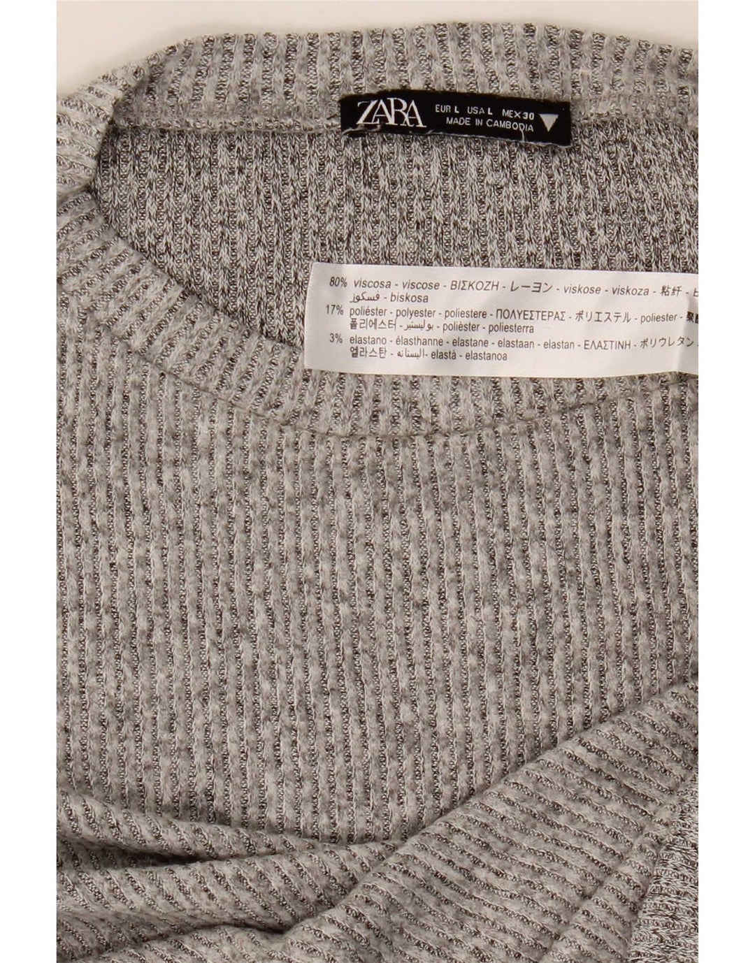 Top feminino Zara de manga comprida UK 16 grande viscose cinza