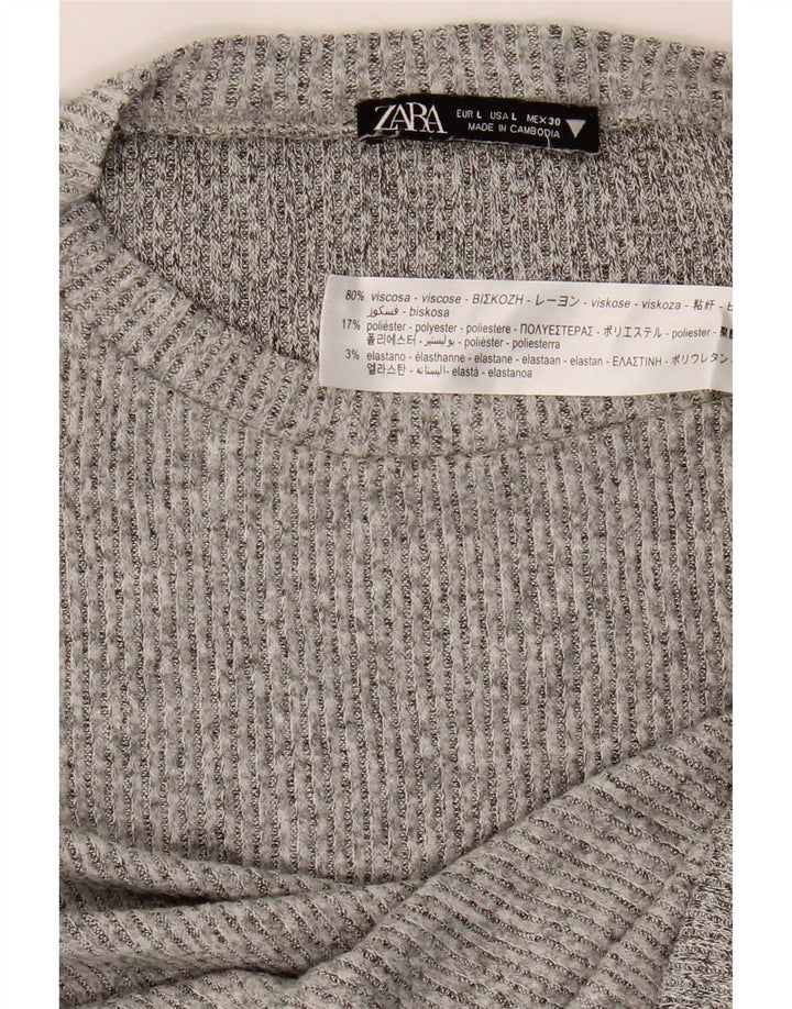 Top feminino Zara de manga comprida UK 16 grande viscose cinza