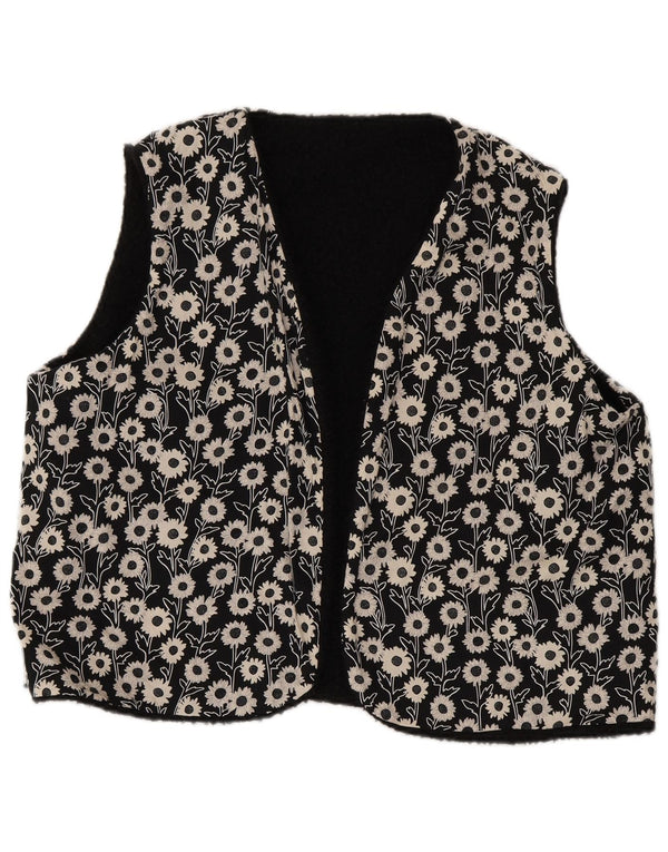Colete reversível feminino vintage UK 16 grande preto floral