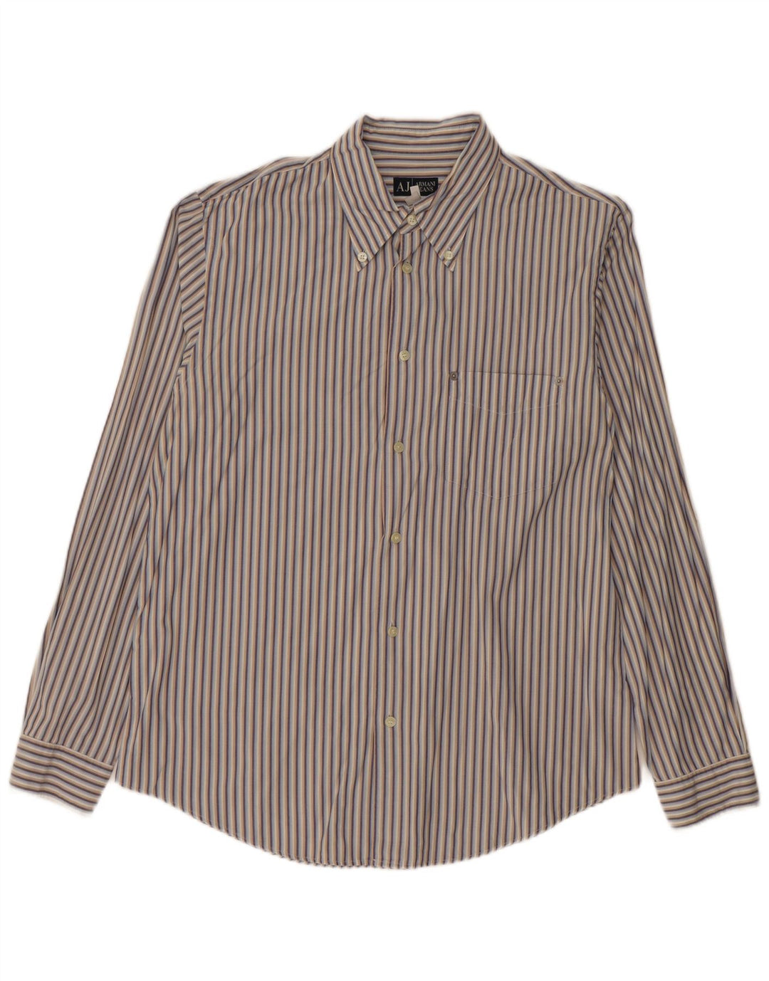 Camisa masculina Armani Jeans grande listrada multicolorida de algodão