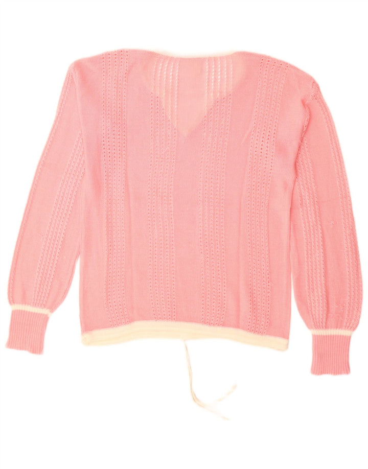 Suéter feminino vintage com decote em V Reino Unido 14 rosa médio