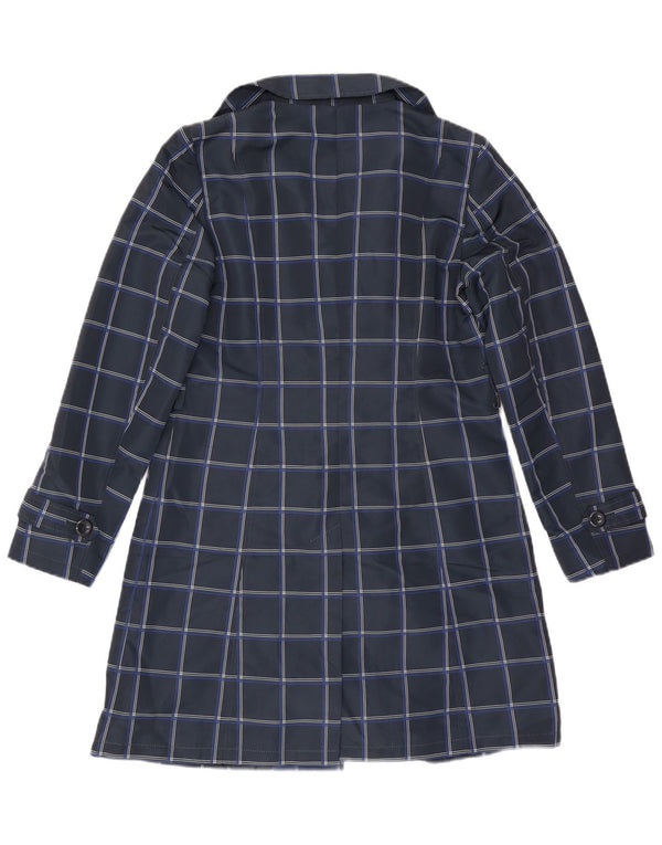 Trench Coat feminino Marks & Spencer Reino Unido 10 pequeno poliéster xadrez azul marinho