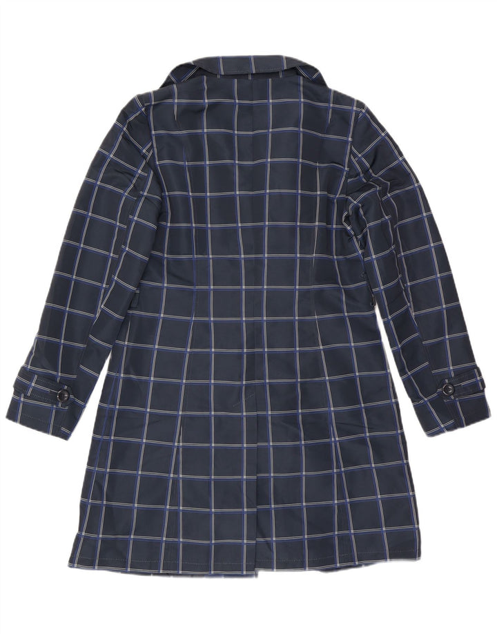 Trench Coat feminino Marks & Spencer Reino Unido 10 pequeno poliéster xadrez azul marinho