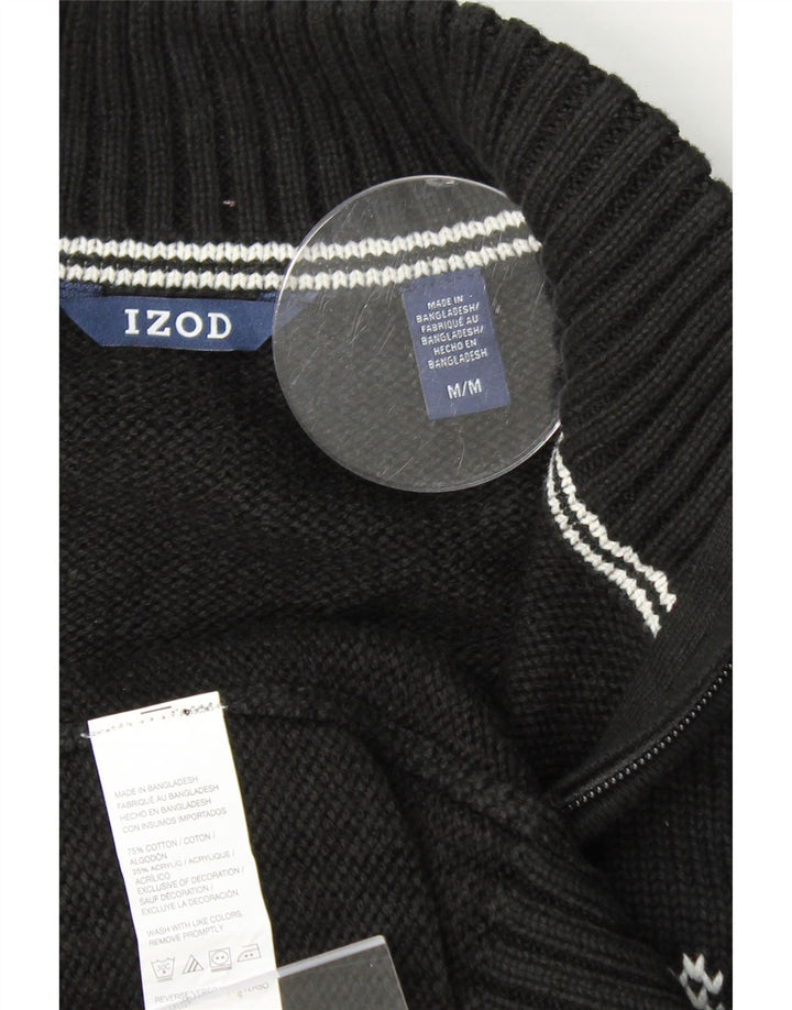 IZOD Mens Zip Neck Jumper Sweater Medium Black Fair Isle Cotton Vintage Izod and Second-Hand Izod from Messina Hembry 