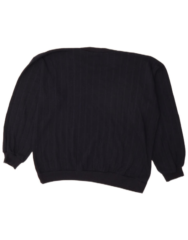 Suéter feminino Zara com gola redonda e risca de giz azul marinho pequeno Reino Unido 10