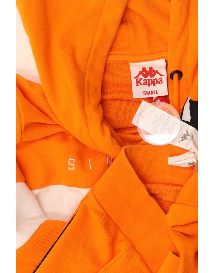 KAPPA Mens Graphic Hoodie Jumper Small Orange Colourblock Cotton Vintage Kappa and Second-Hand Kappa from Messina Hembry 