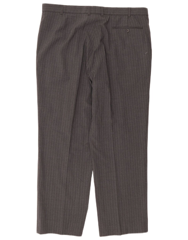 Calça masculina de terno reto Marks & Spencer W38 L29 listrada cinza
