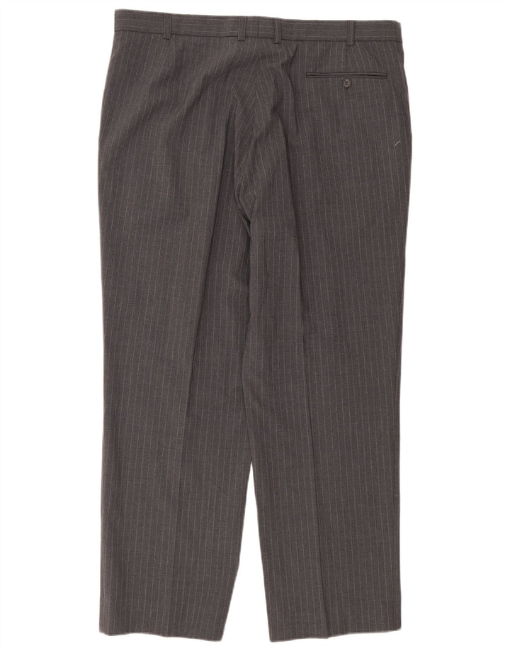 Calça masculina de terno reto Marks & Spencer W38 L29 listrada cinza
