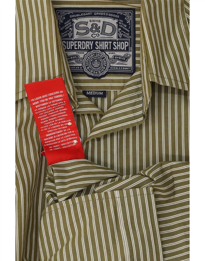 Camisa masculina SUPERDRY listrada cáqui média de algodão