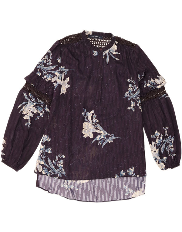 Blusa feminina de manga comprida French Connection UK 10 pequena azul marinho