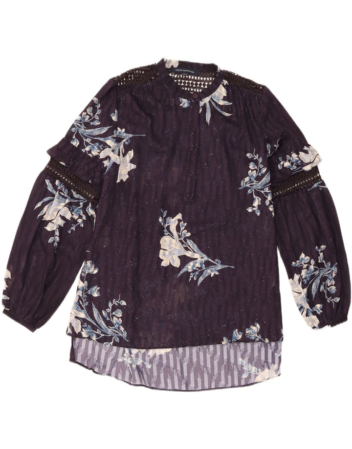 Blusa feminina de manga comprida French Connection UK 10 pequena azul marinho