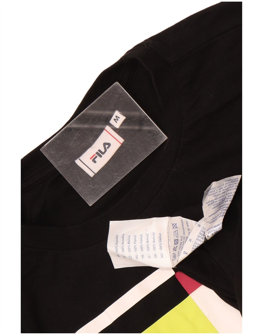 Fila Mens Graphic T-Shirt Top Médio Algodão Preto