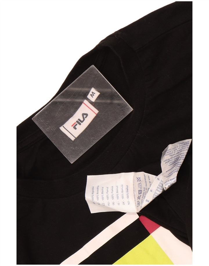 Fila Mens Graphic T-Shirt Top Médio Algodão Preto