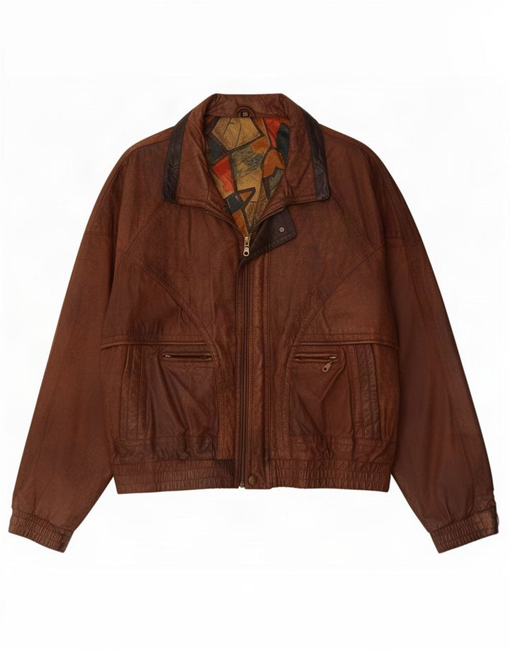 Jaqueta de couro masculina vintage UK 42 XL marrom