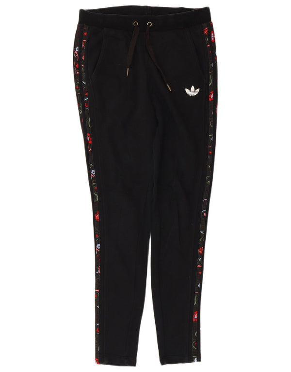 Calça de treino feminina Adidas UK 8 pequena preta floral algodão