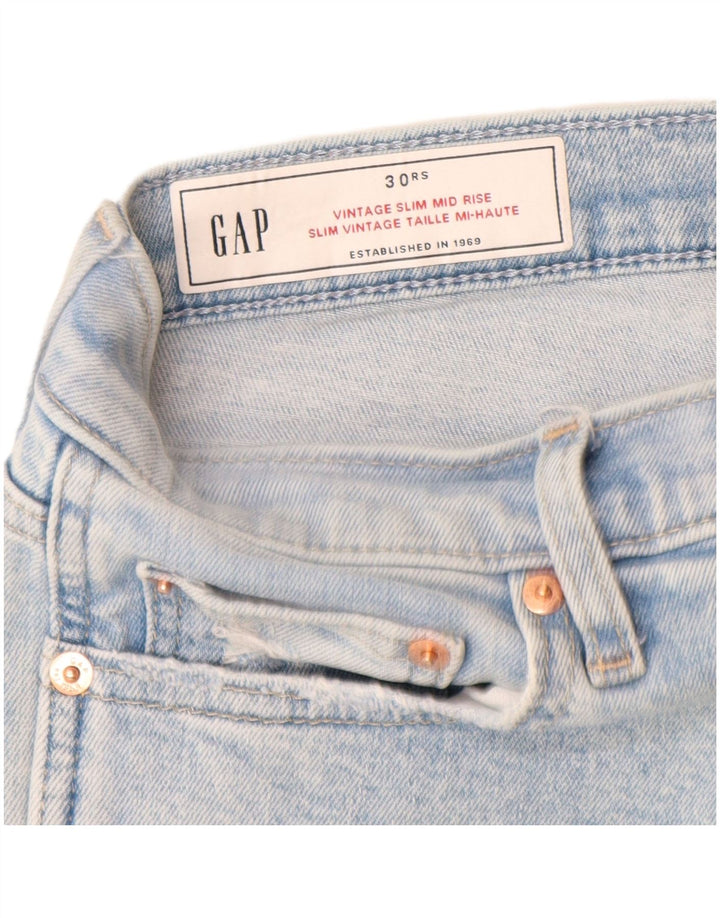 Calça jeans feminina GAP de cintura média desgastada W30 L27 algodão azul
