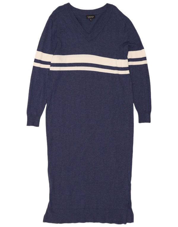 Topshop vestido jumper feminino grande Reino Unido 10 pequeno azul marinho listrado viscose